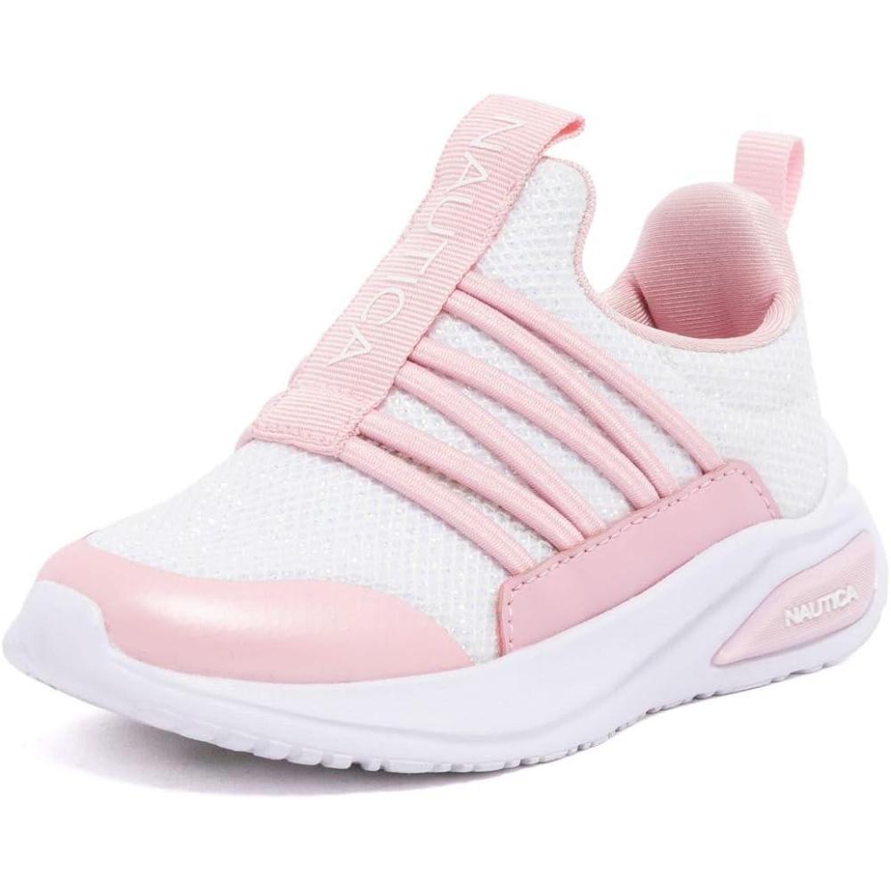 imageNautica Kids Athletic SlipOn Sneakers Comfortable Bungee Running Shoes for Boys and Girls Stylish and Supportive Footwear for Active Kids Big KidLittle KidToddlerBlue Pinkswimm