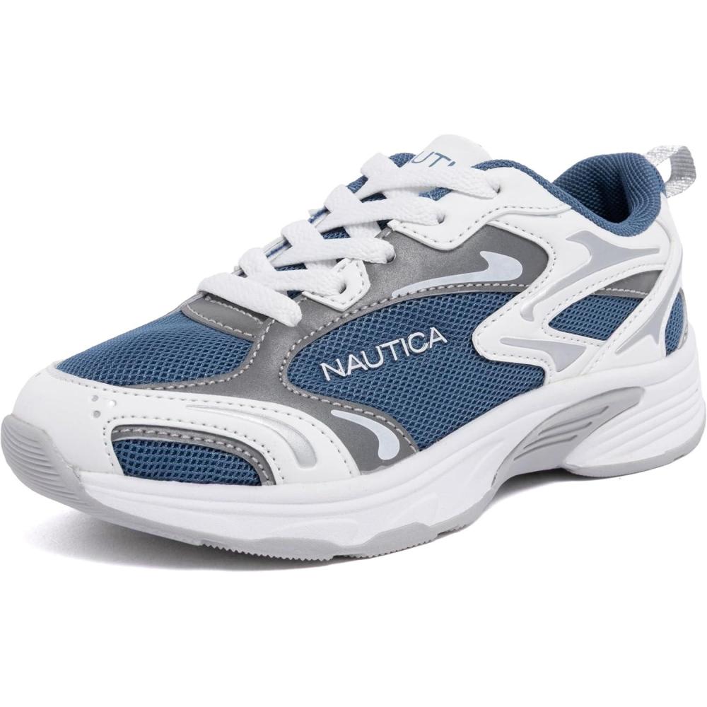 imageNautica Kids Boys amp Girls LaceUp Sneakers Athletic Shoes for Running amp Walking with Cushioned Insole and Comfortable Fit for Big and Little KidsBlue White Silver