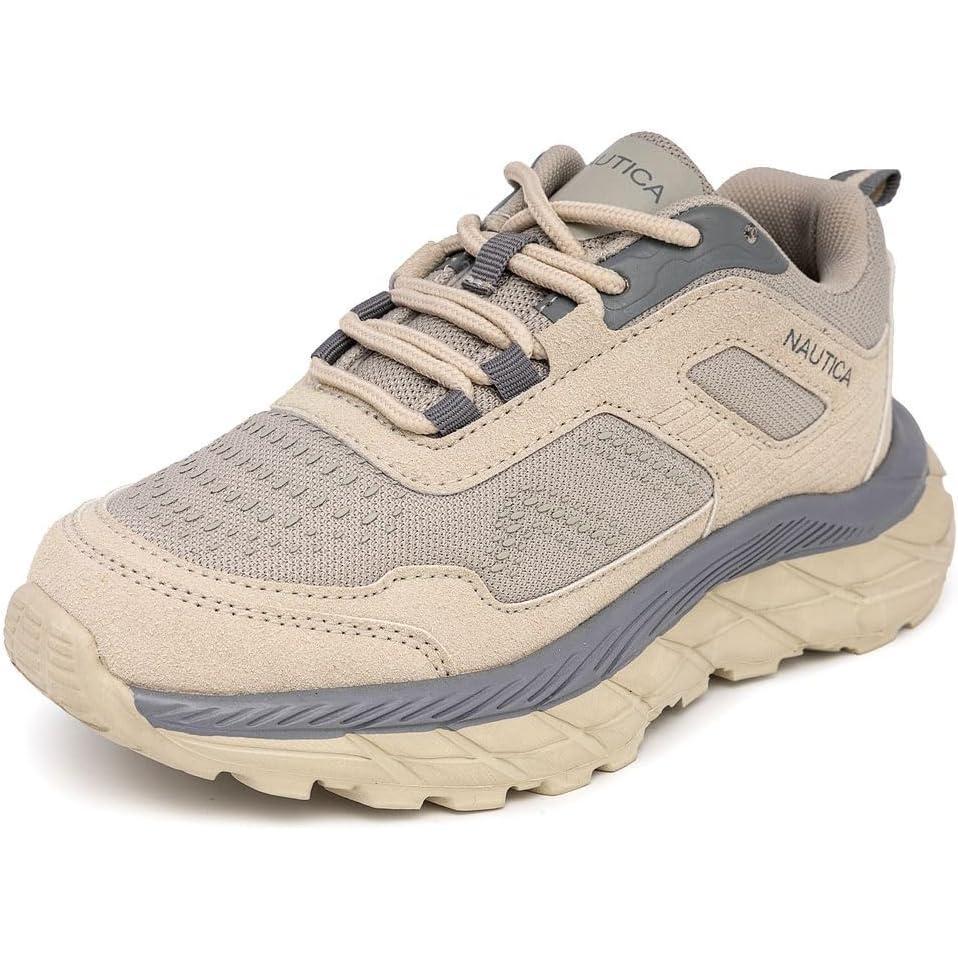 imageNautica Kids Boys amp Girls LaceUp Sneakers Athletic Shoes for Running amp Walking with Cushioned Insole and Comfortable Fit for Big and Little KidsBone Grey