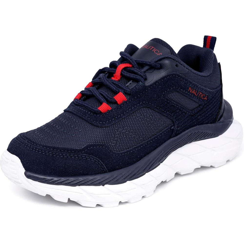 imageNautica Kids Boys amp Girls LaceUp Sneakers Athletic Shoes for Running amp Walking with Cushioned Insole and Comfortable Fit for Big and Little KidsNavy Red
