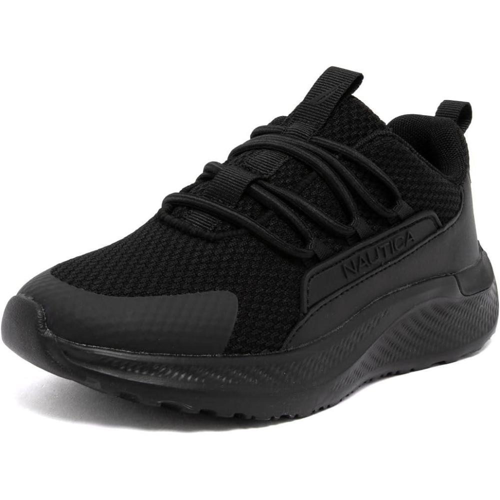 imageNautica Kids Boys and Girls Athletic SlipOn Sneakers Lightweight Bungee Running Shoes for Toddler Little Kid and Big KidBlack Blacksigne