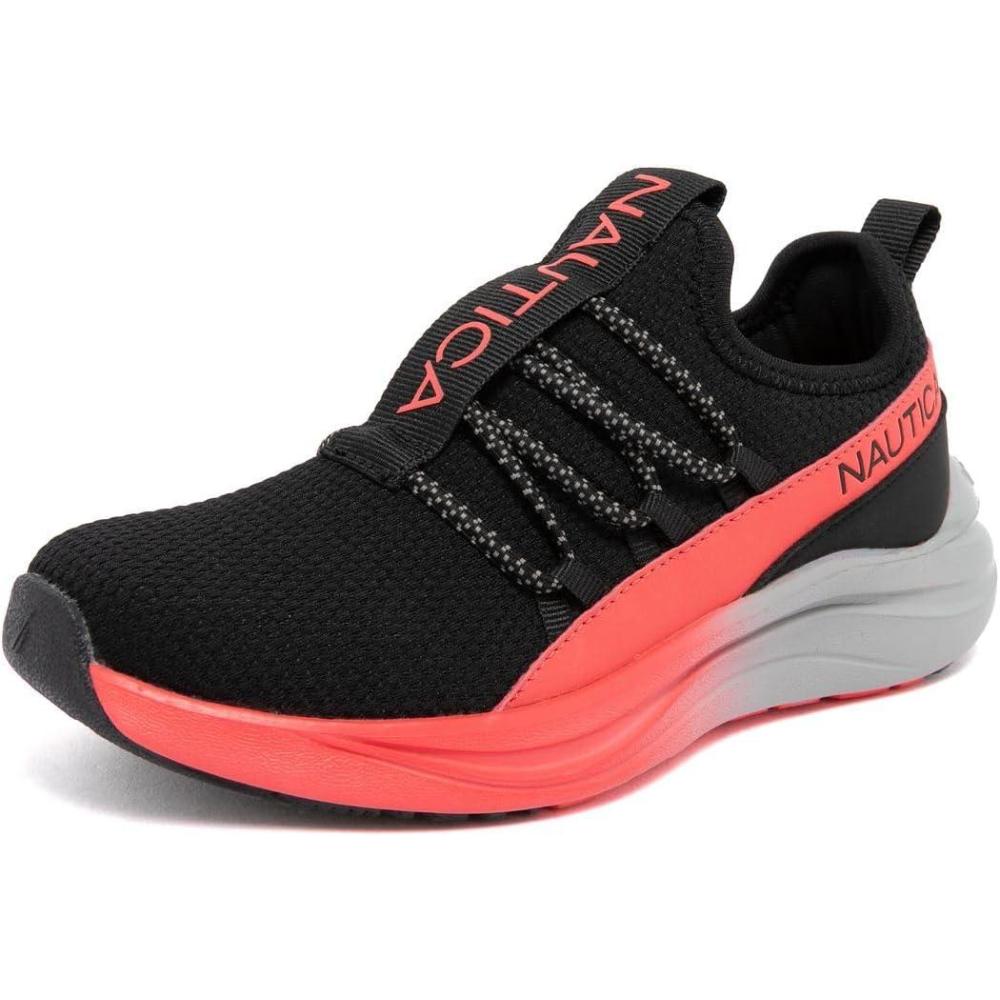 imageNautica Kids Boys and Girls Athletic SlipOn Sneakers Lightweight Bungee Running Shoes for Toddler Little Kid and Big KidBlack Pinkseabert