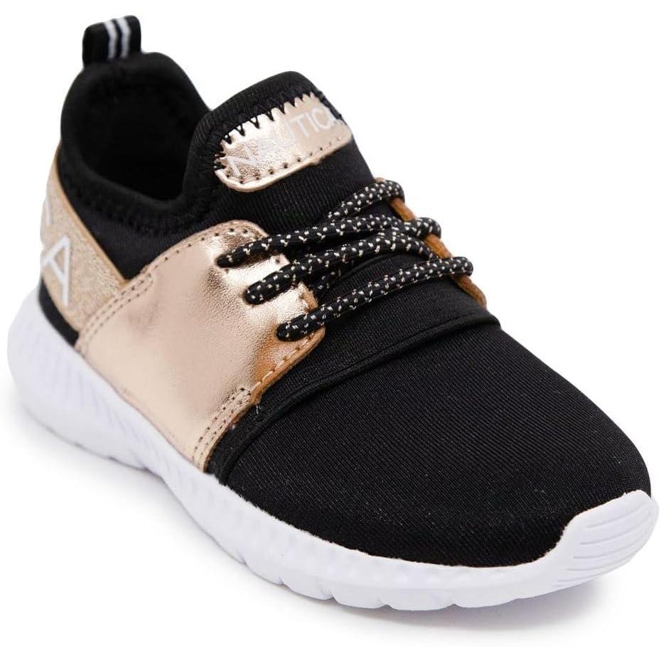 imageNautica Kids Boys and Girls Athletic SlipOn Sneakers Lightweight Bungee Running Shoes for Toddler Little Kid and Big KidBlack Rose Gold 1