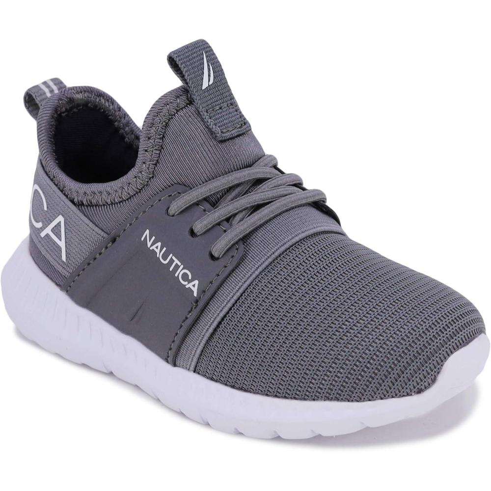 imageNautica Kids Boys and Girls Athletic SlipOn Sneakers Lightweight Bungee Running Shoes for Toddler Little Kid and Big KidGrey Tonal