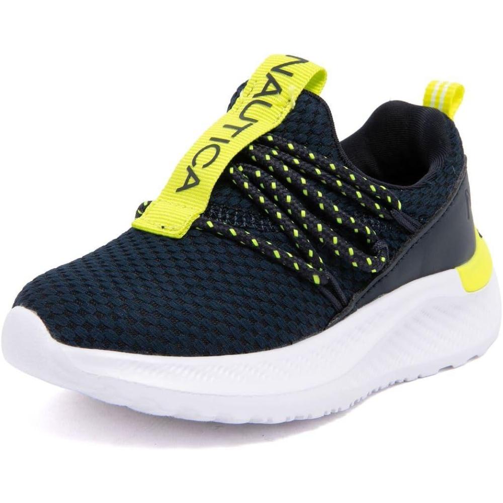 imageNautica Kids Boys and Girls Athletic SlipOn Sneakers Lightweight Bungee Running Shoes for Toddler Little Kid and Big KidNavy Limeselah