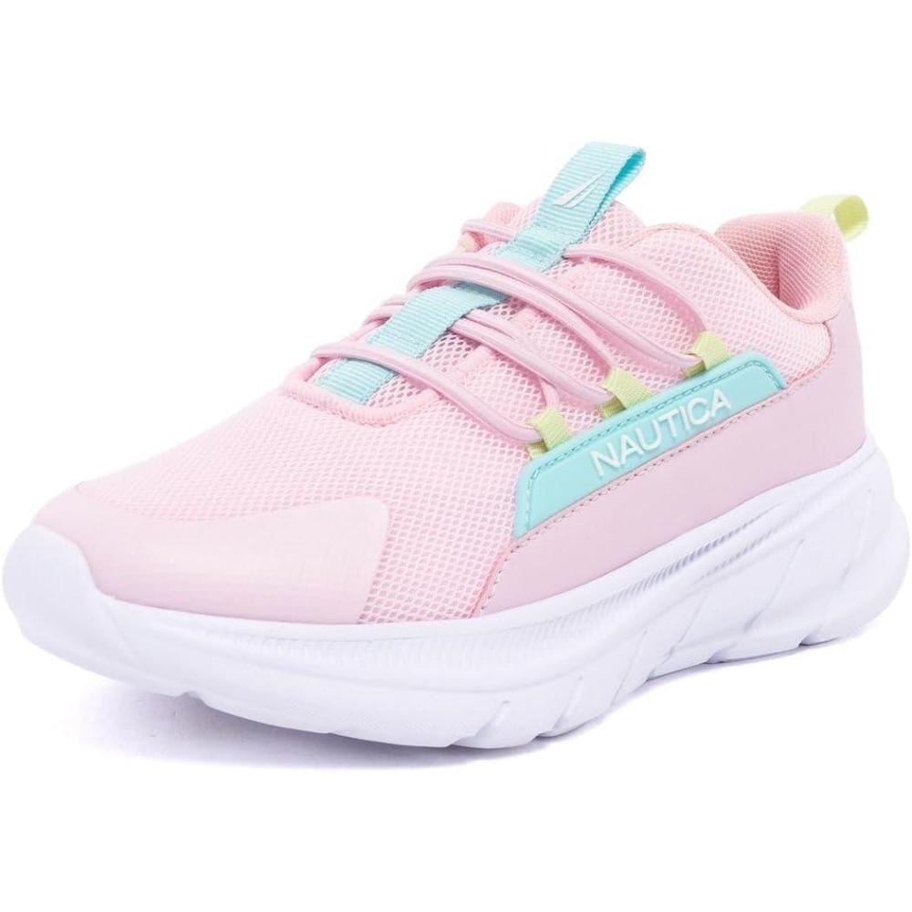 imageNautica Kids Boys and Girls Athletic SlipOn Sneakers Lightweight Bungee Running Shoes for Toddler Little Kid and Big KidPink Blue Lime