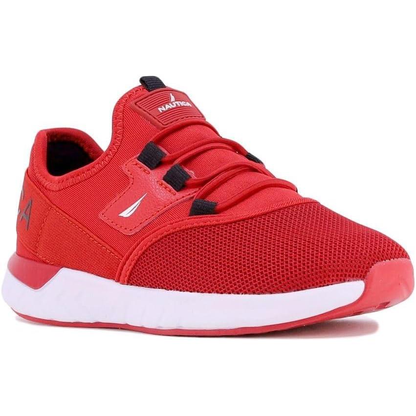 imageNautica Kids Boys and Girls Athletic SlipOn Sneakers Lightweight Bungee Running Shoes for Toddler Little Kid and Big KidRed Black Popsteam Rock