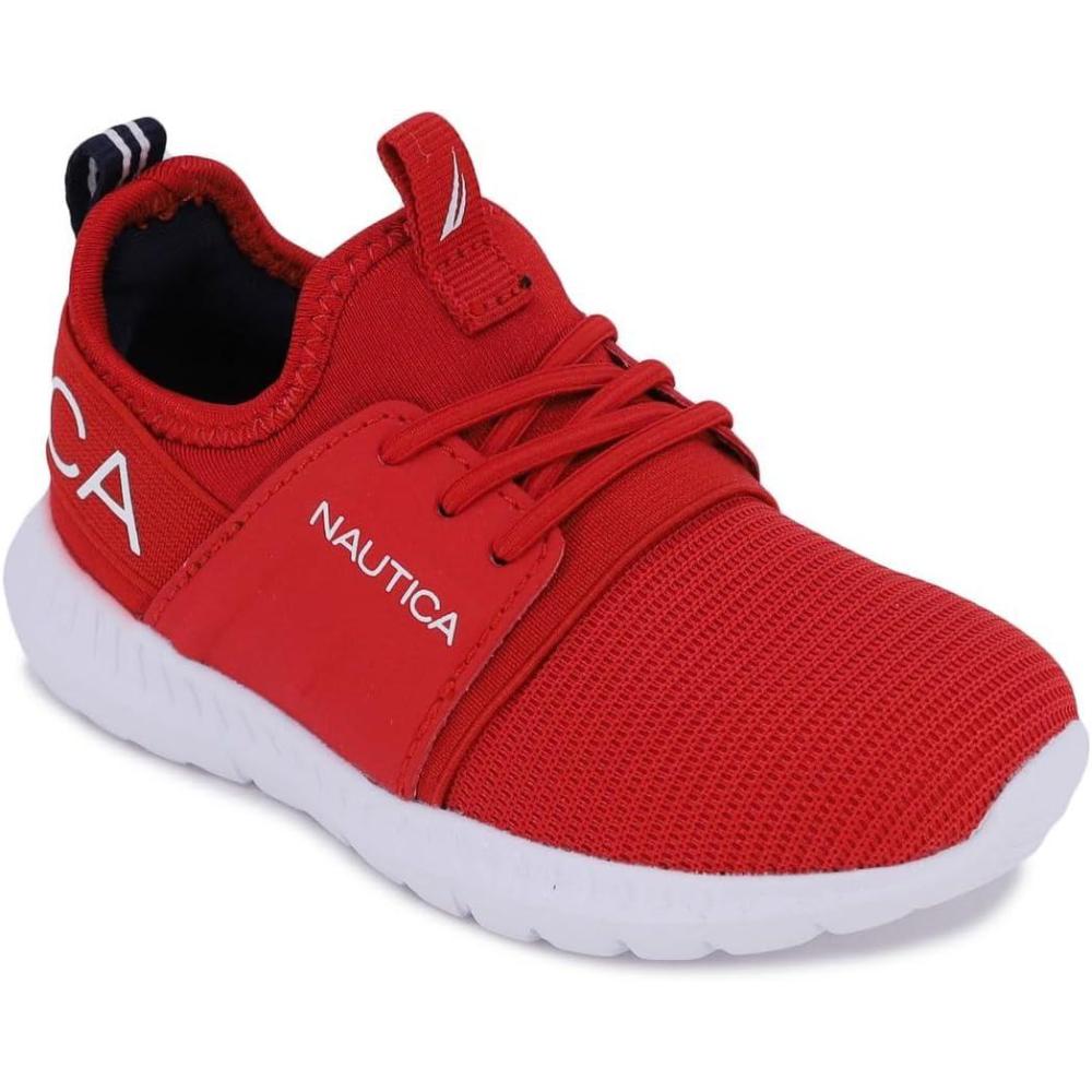 imageNautica Kids Boys and Girls Athletic SlipOn Sneakers Lightweight Bungee Running Shoes for Toddler Little Kid and Big KidRed Tonal