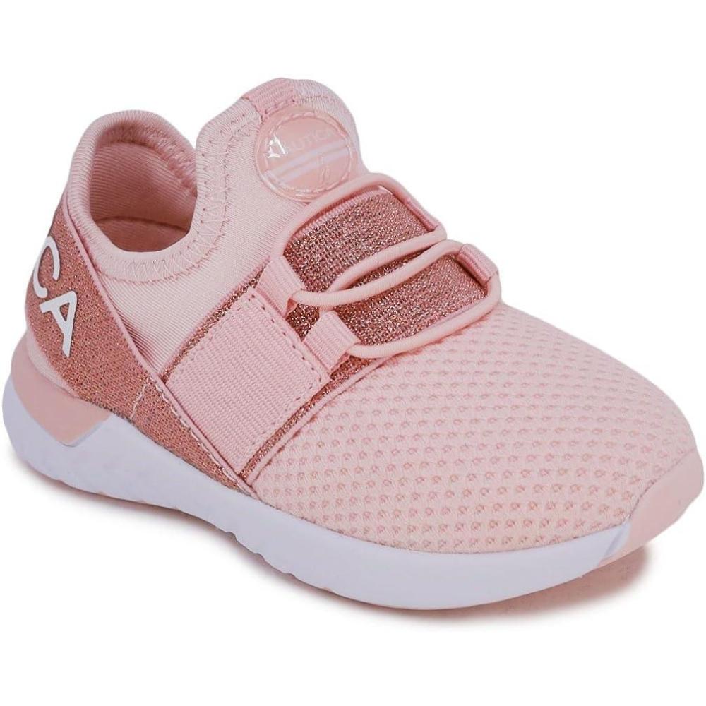 imageNautica Kids Boys and Girls Athletic SlipOn Sneakers Lightweight Bungee Running Shoes for Toddler Little Kid and Big KidRose Gold