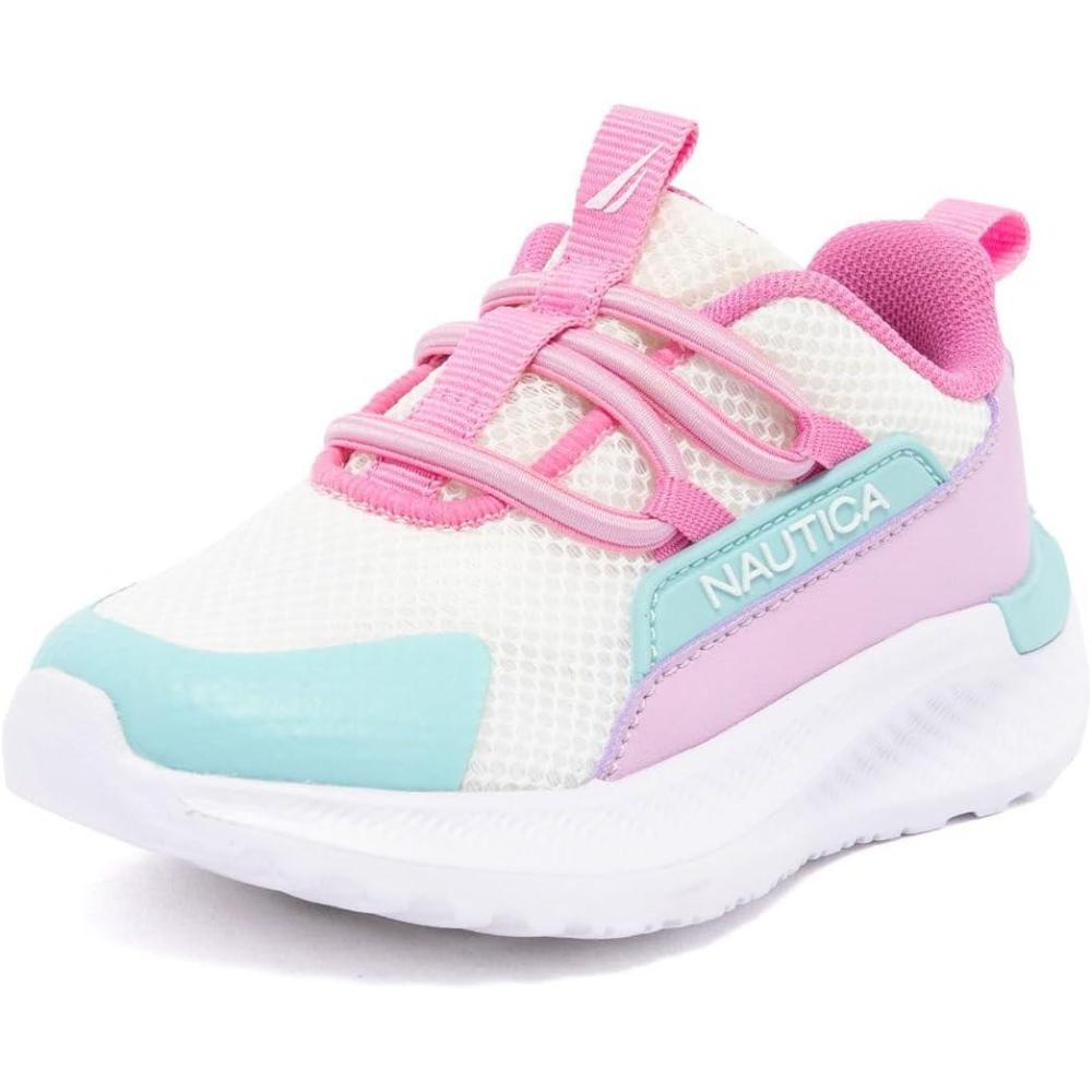 imageNautica Kids Boys and Girls Athletic SlipOn Sneakers Lightweight Bungee Running Shoes for Toddler Little Kid and Big KidWhite Bright