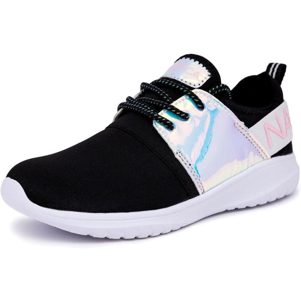 imageNautica Kids Girls Metallic Fashion Sneaker LaceUp Athletic Running Shoe I kappil I Big Kid Little Kid ToddlerIridescent Black
