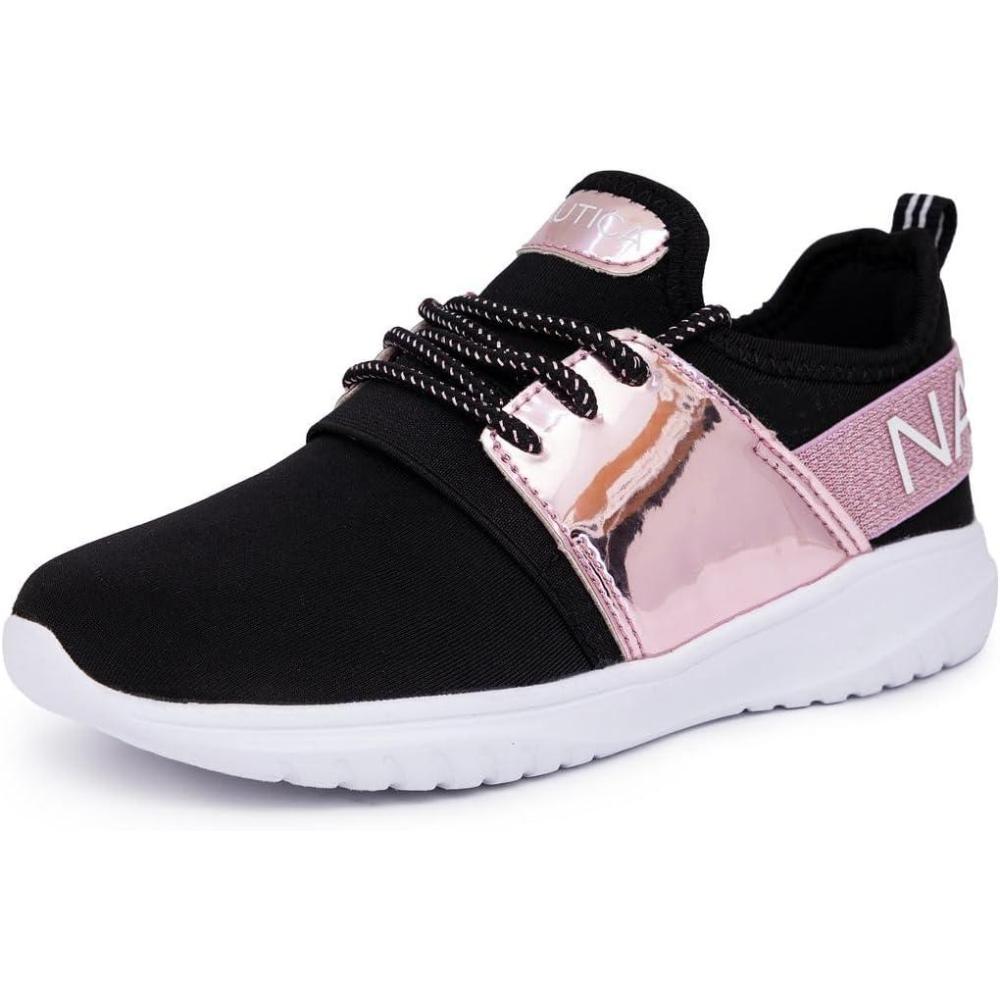imageNautica Kids Girls Metallic Fashion Sneaker LaceUp Athletic Running Shoe I kappil I Big Kid Little Kid ToddlerPink Metallic Black