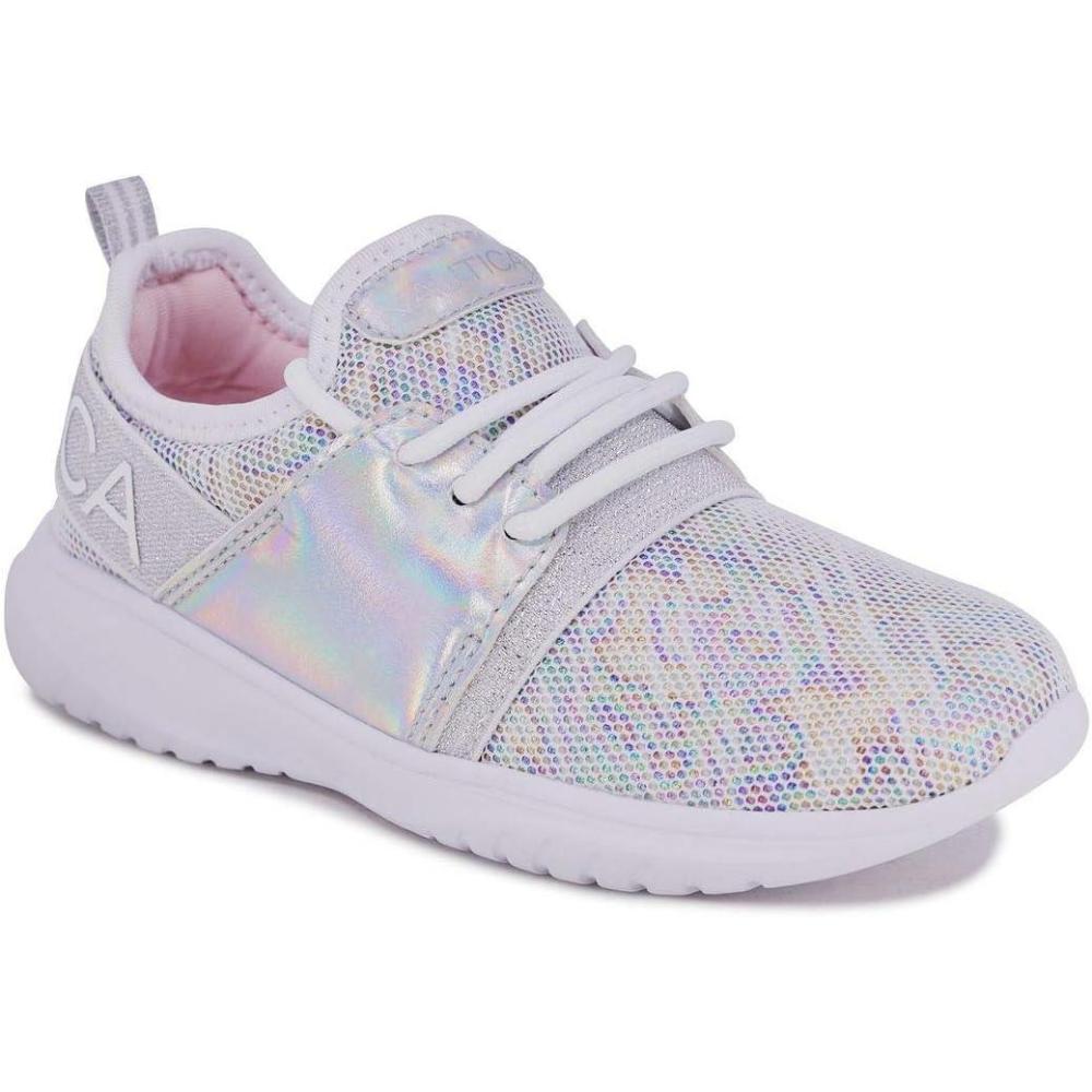 imageNautica Kids Girls Metallic Fashion Sneaker LaceUp Athletic Running Shoe I kappil I Big Kid Little Kid ToddlerWhite Silver Multi