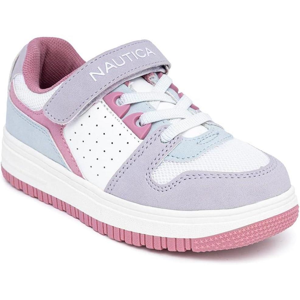 imageNautica Kids Girls Sneakers with Adjustable Strap and Bungee Straps Comfortable Casual Shoes ToddlerLittle KidPink Lilac Blue