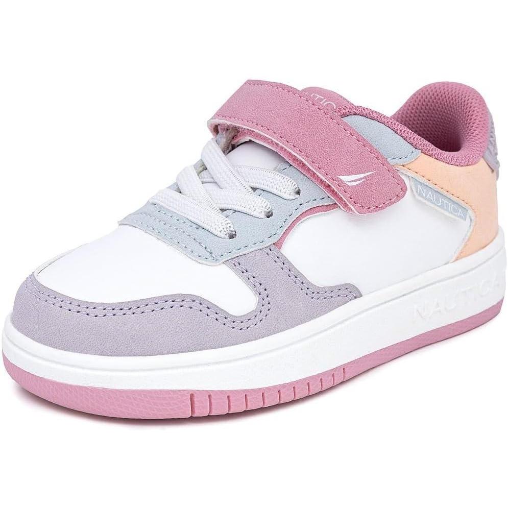 imageNautica Kids Girls Sneakers with Adjustable Strap and Bungee Straps Comfortable Casual Shoes ToddlerLittle KidPink Tealalmina