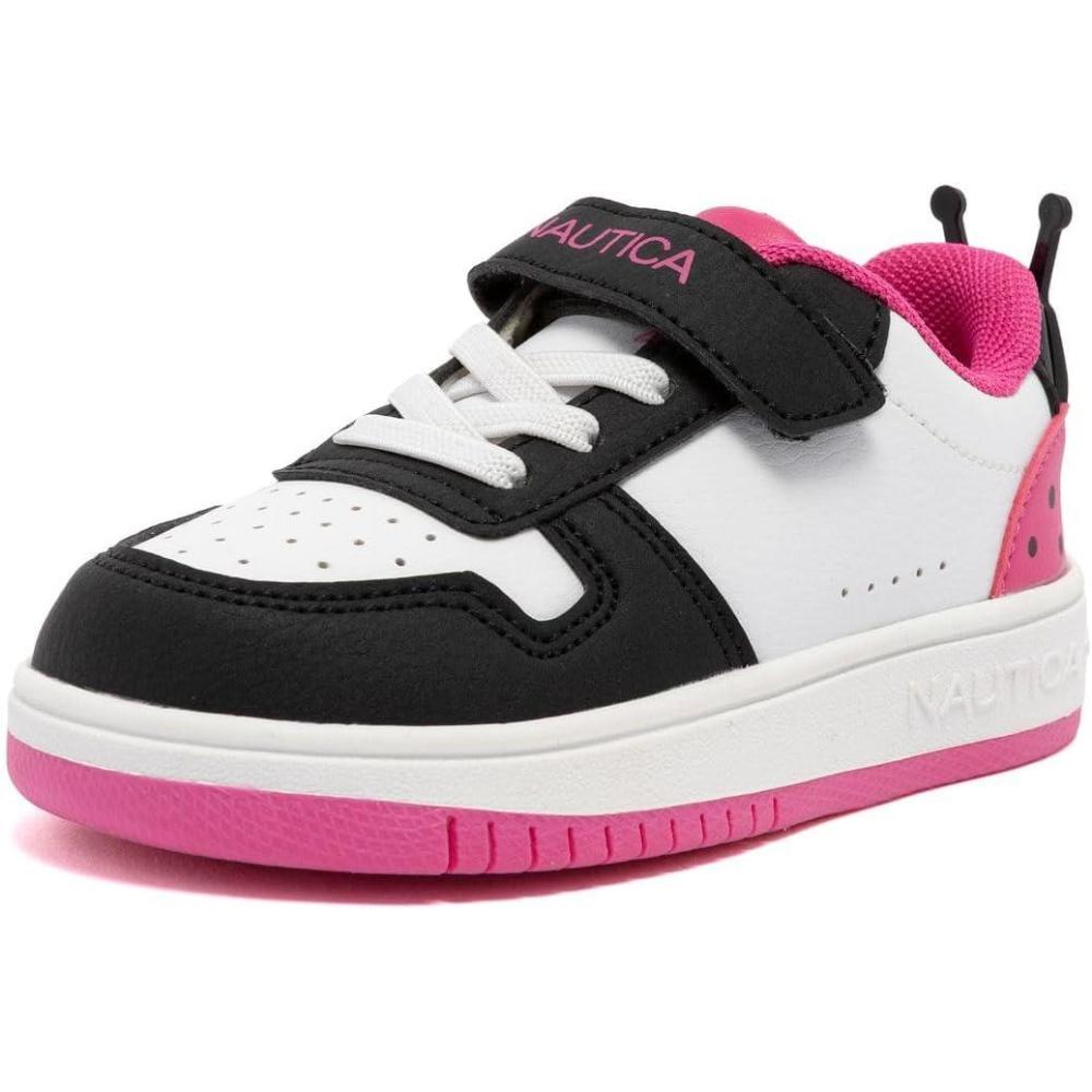 imageNautica Kids Girls Sneakers with Adjustable Strap and Bungee Straps Comfortable Casual Shoes ToddlerLittle KidWhite Pink Black