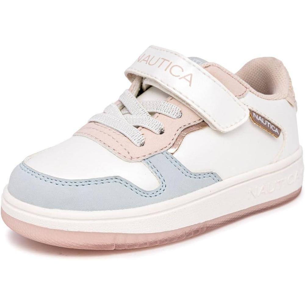 imageNautica Kids Girls Sneakers with Adjustable Strap and Bungee Straps Comfortable Casual Shoes ToddlerLittle KidWhite Pinkalmina