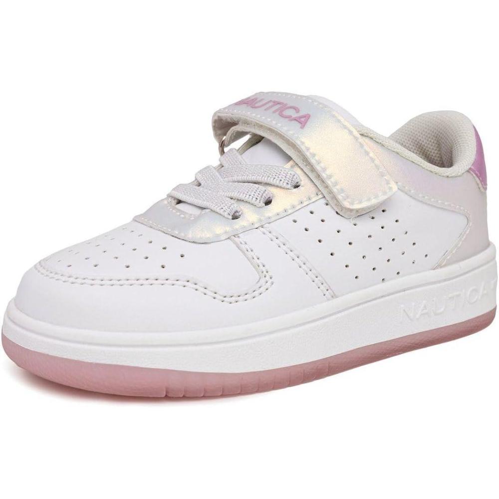 imageNautica Kids Girls Sneakers with Adjustable Strap and Bungee Straps  Comfortable Casual Shoes ToddlerLittle KidWhite Pinkstafford