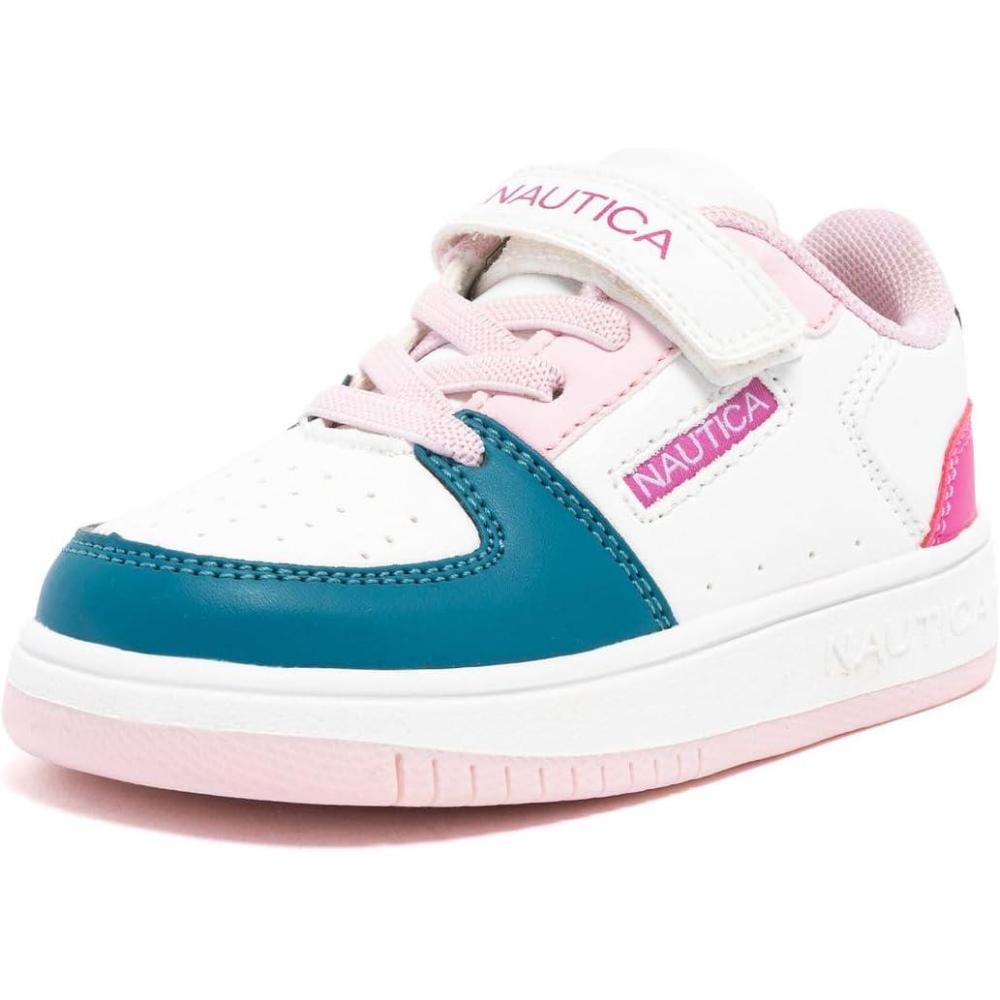 imageNautica Kids Girls Sneakers with Adjustable Strap and Bungee Straps Comfortable Casual Shoes ToddlerLittle KidWhite Tealmonsanta