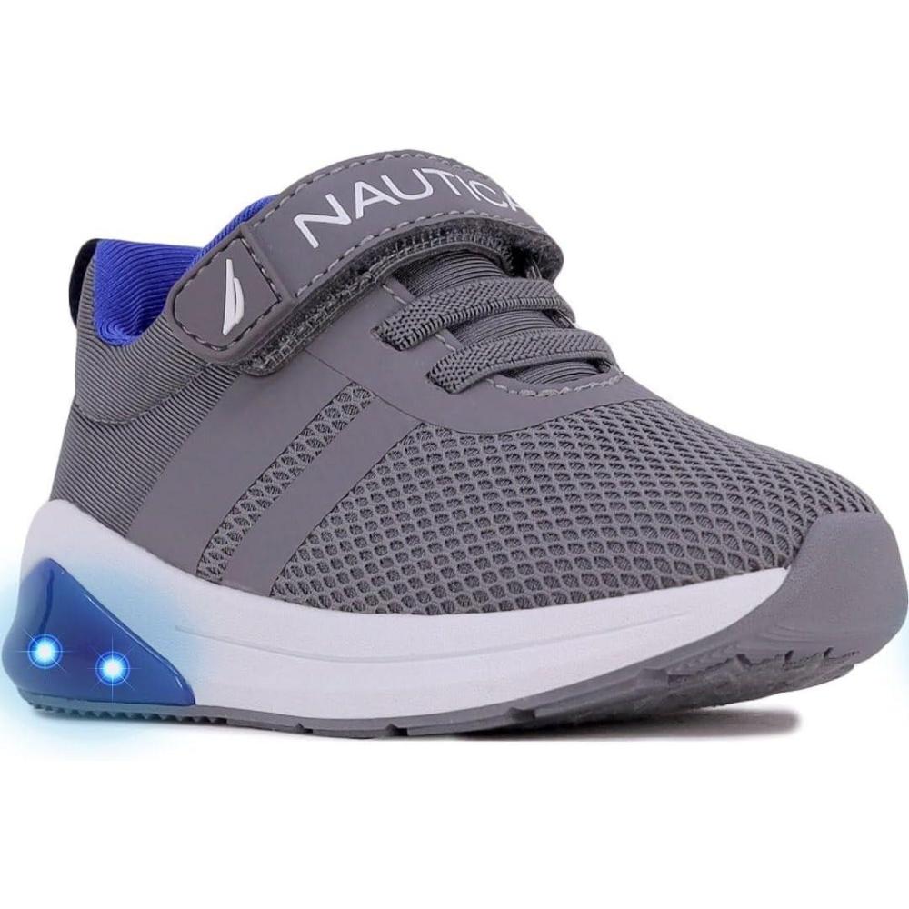 imageNautica Kids LightUp Flashing Sneaker Athletic Running Shoes with Strap Fashionable and Fun for Boys and Girls Available in Toddler and Little Kid SizesBuoy Lightsgrey Cobalt