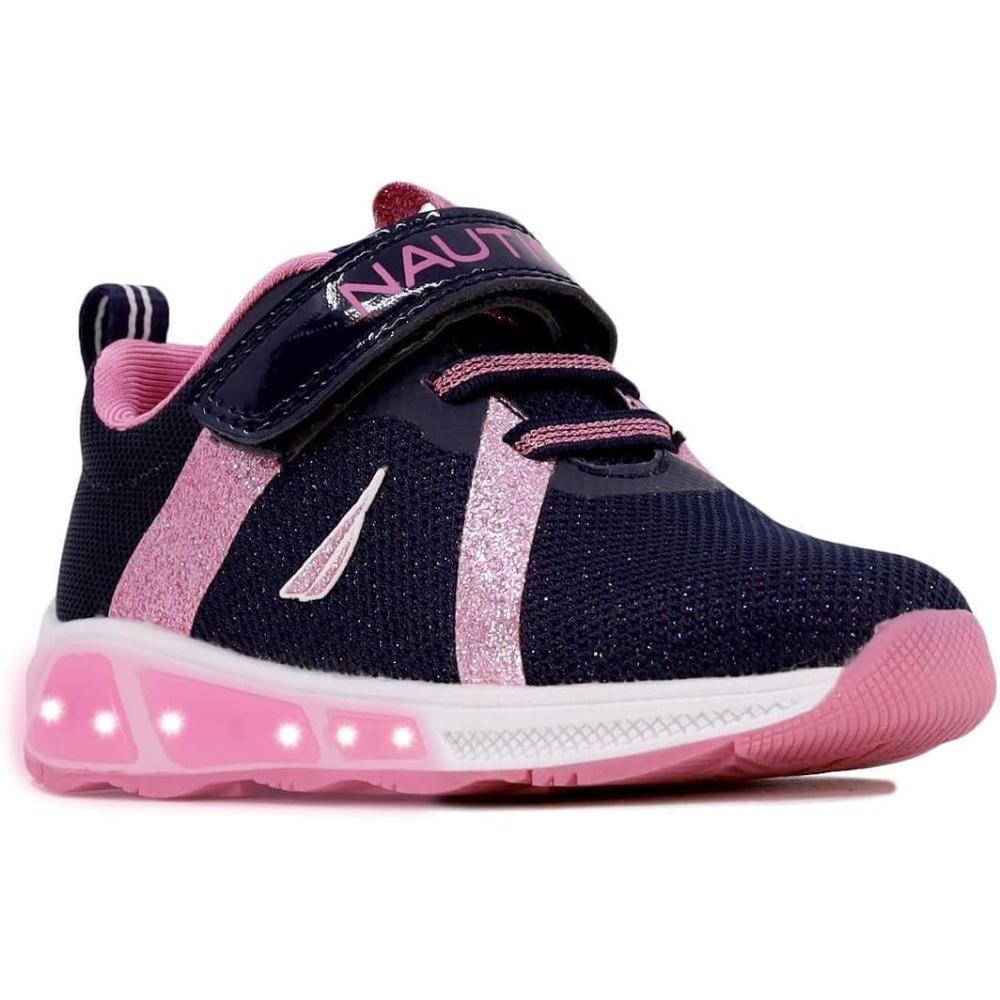 imageNautica Kids LightUp Flashing Sneaker Athletic Running Shoes with Strap Fashionable and Fun for Boys and Girls Available in Toddler and Little Kid SizesJurnee Lightsnavy Pink Sparkle