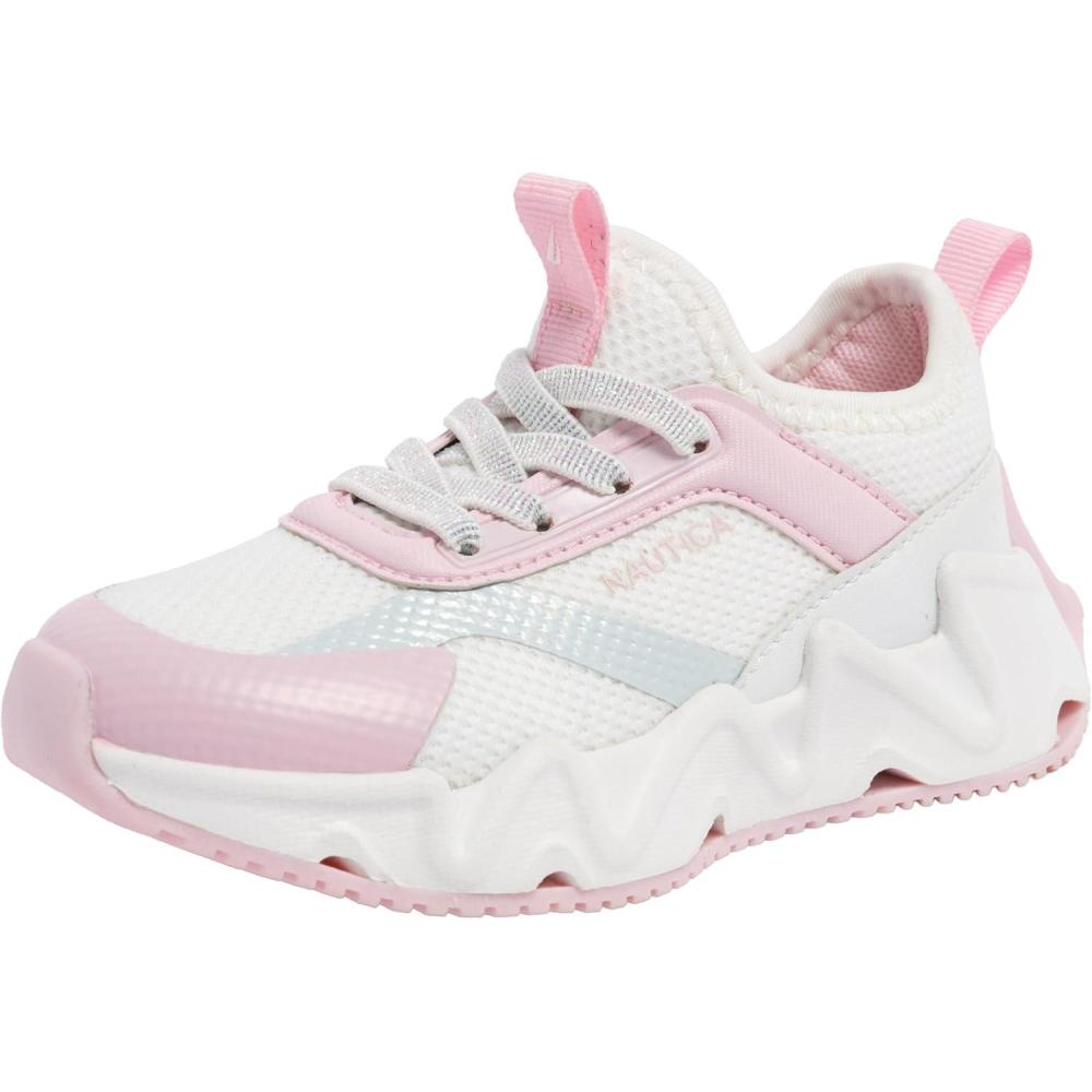 imageNautica Kids Running Sneakers Comfortable Shoes for Boys and Girls Sizes for Big amp Little Kids LaceUpBungee ManalapinWhite Pink Iridescentmaybella
