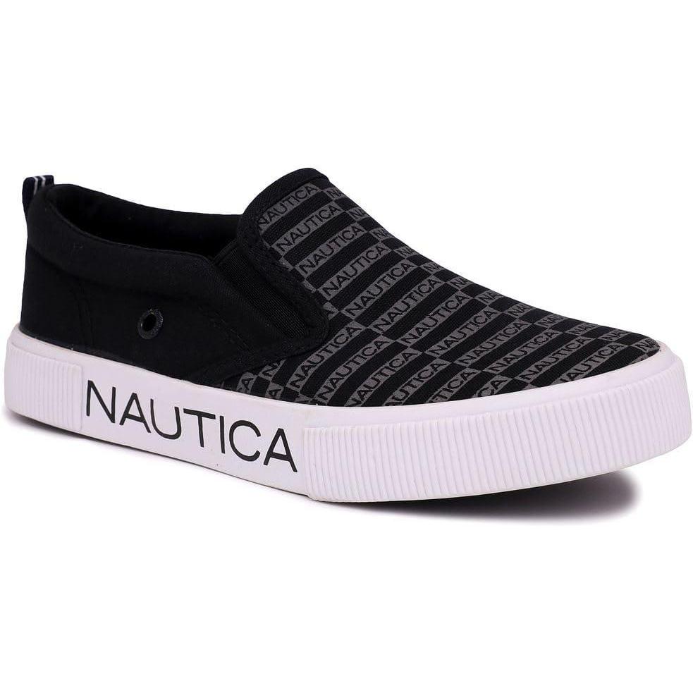 imageNautica Kids SlipOn Sneakers Casual LowTop Shoes for Boys and Girls Comfortable Athletic Style for School Play and Everyday Wear ToddlerLittle KidBig Kid SizesBlack Logo