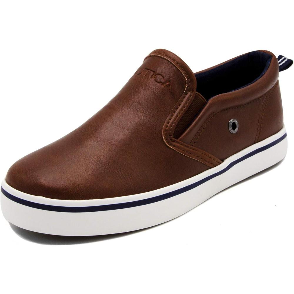 imageNautica Kids SlipOn Sneakers Casual LowTop Shoes for Boys and Girls Comfortable Athletic Style for School Play and Everyday Wear ToddlerLittle KidBig Kid SizesBrown Smooth
