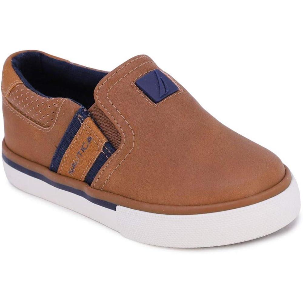 imageNautica Kids SlipOn Sneakers Casual LowTop Shoes for Boys and Girls Comfortable Athletic Style for School Play and Everyday Wear ToddlerLittle KidBig Kid SizesTan Ivory
