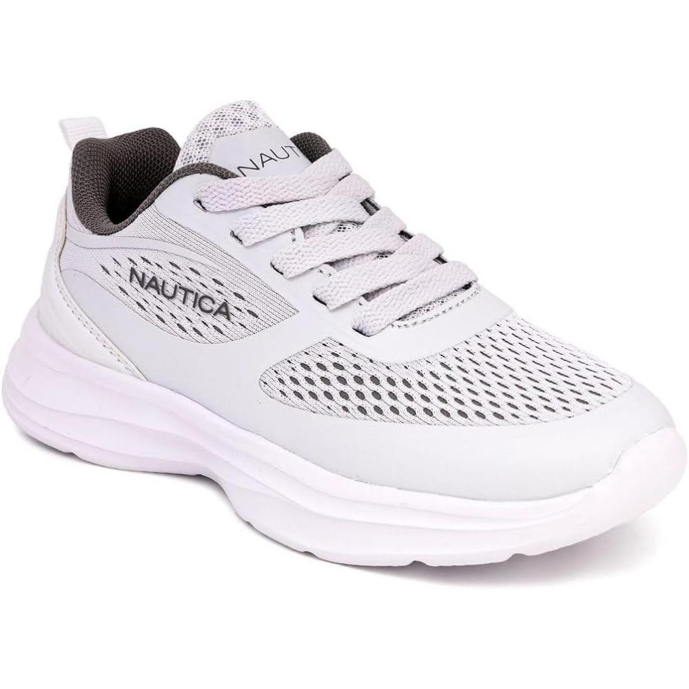 imageNautica Kids Sneakers for Boys amp Girls Max Cushion Fashion Running amp Walking Shoes LaceUpBungee ToddlerLittle KidBig KidWhite Grey