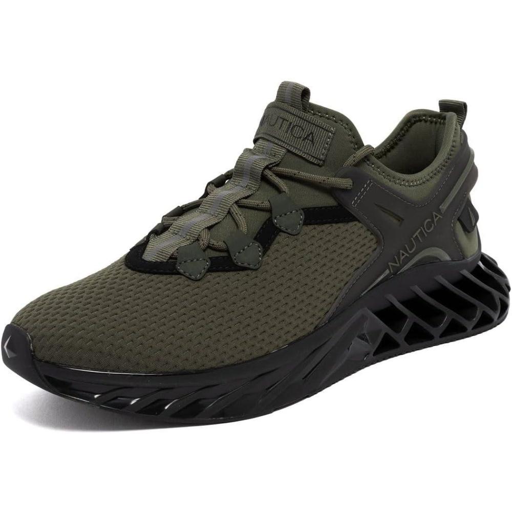 imageNautica Mens Casual Fashion Sneakers Lightweight LaceUp Athletic Walking Shoes for Gym amp Tennis ComfortableOlive Blackwandal