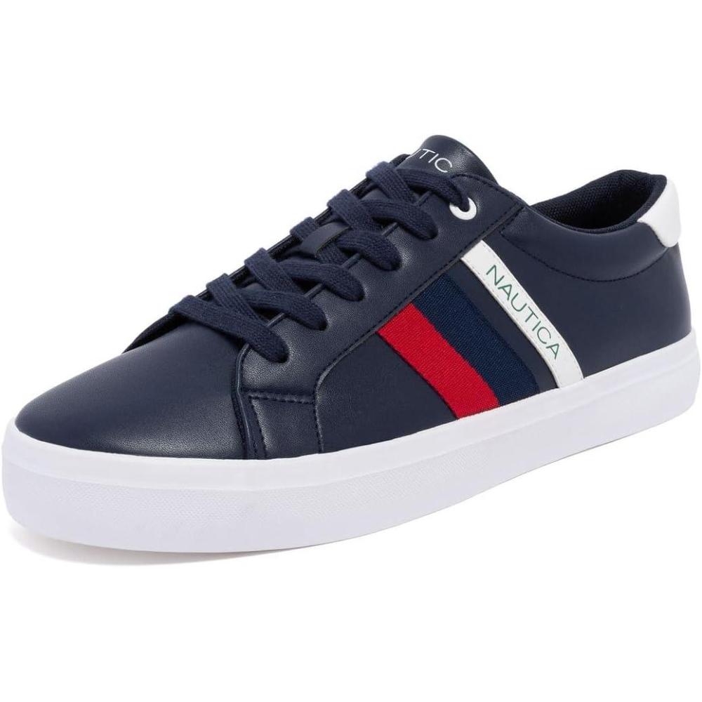 imageNautica Mens Casual Shoe Classic LaceUp Low Top Loafer Fashion Sneaker  in Medium amp Wide Width SizesNavy Red White