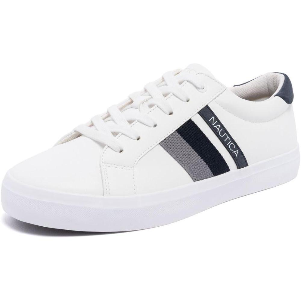 imageNautica Mens Casual Shoe Classic LaceUp Low Top Loafer Fashion Sneaker in Medium amp Wide Width SizesWhite Navy Grey