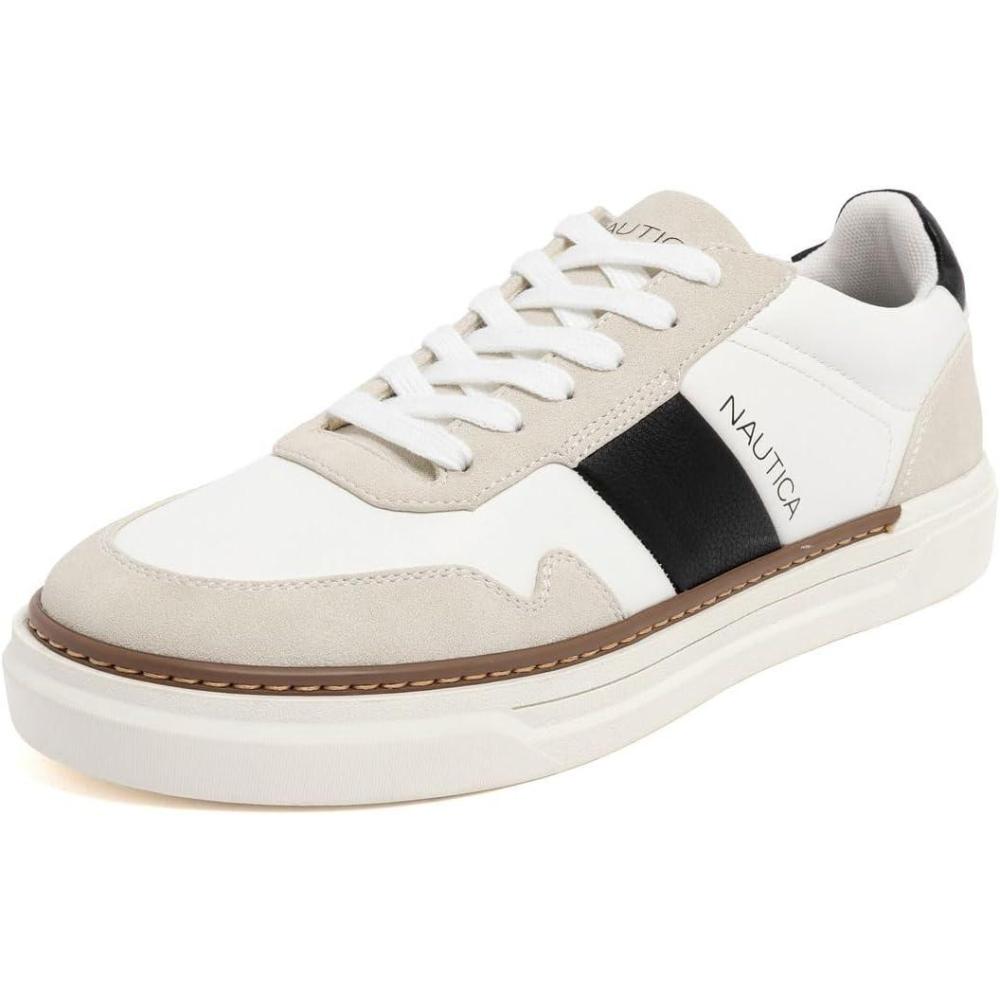 imageNautica Mens Classic LaceUp Low Top Fashion Sneaker Loafer Stylish and Comfortable Casual ShoeWhite Blackspence