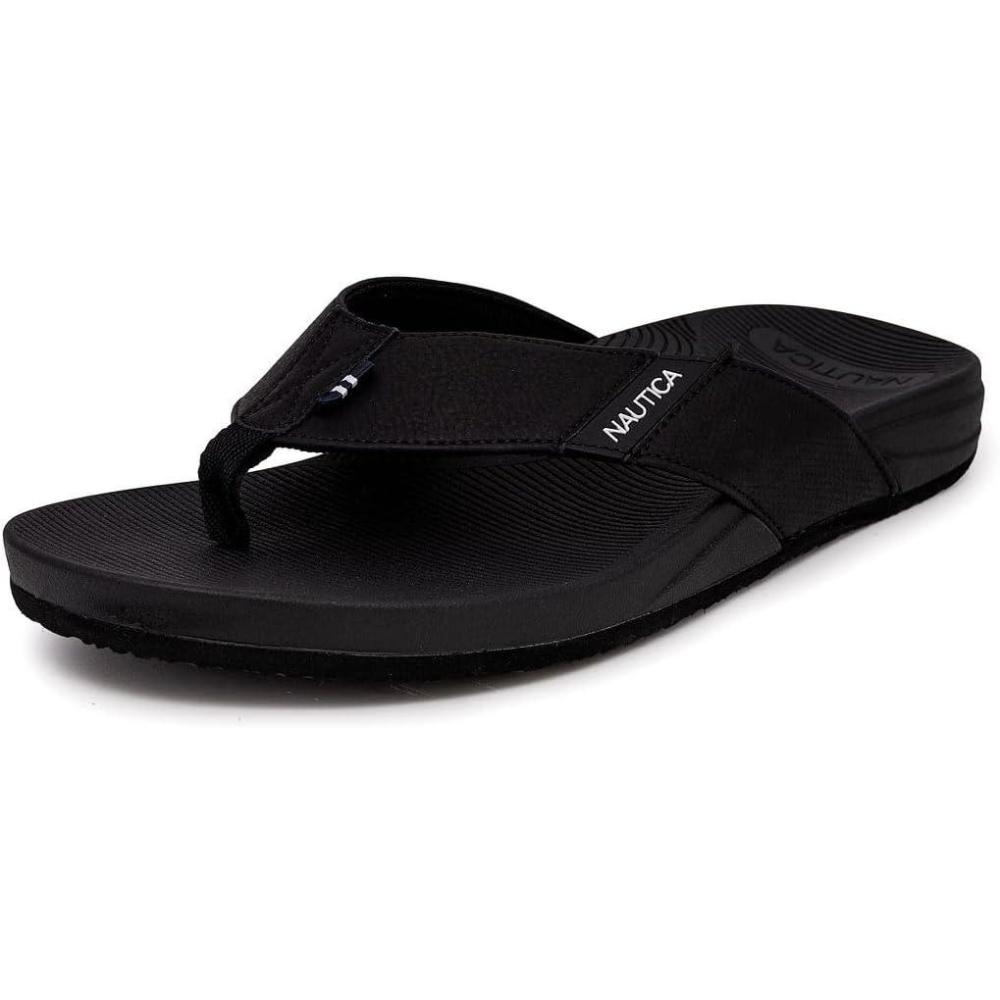 imageNautica Mens Flip Flop Shower Sandals Slides  Comfortable Waterproof Beach Footwear SlipOn Thong MediumWide WidthBlackwelsey