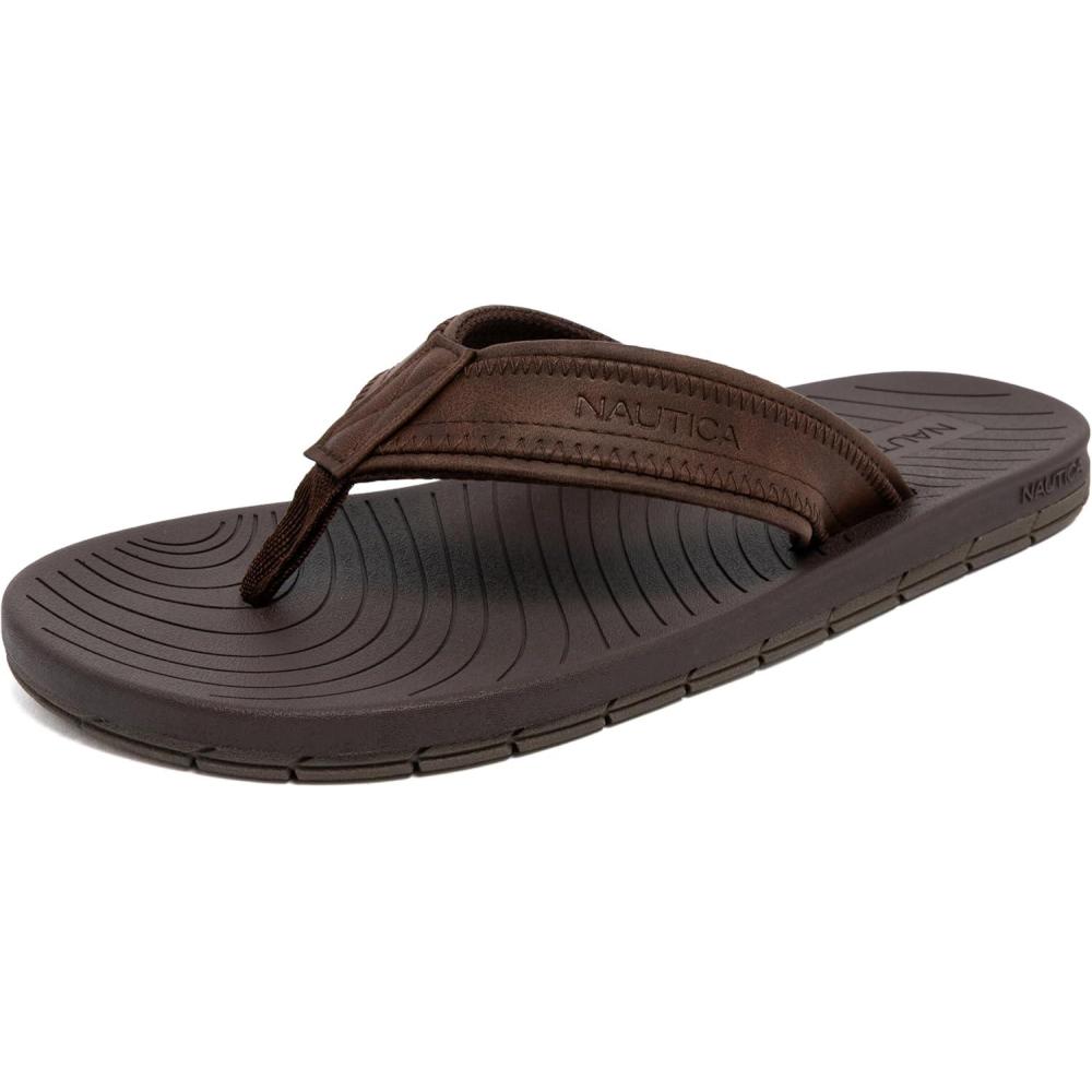 imageNautica Mens Flip Flop Shower Sandals Slides  Comfortable Waterproof Beach Footwear SlipOn Thong MediumWide WidthChocolateandriel