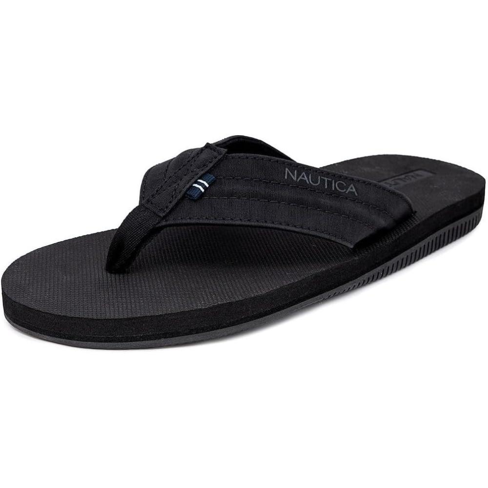 imageNautica Mens Flip Flop Shower Sandals Slides  Comfortable Waterproof Beach Footwear SlipOn Thong MediumWide WidthStreak Black