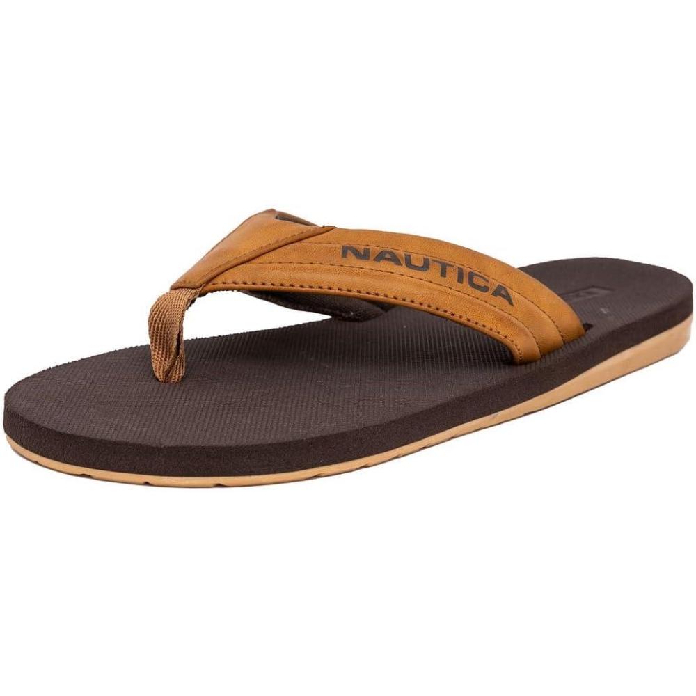 imageNautica Mens Flip Flop Shower Sandals Slides Comfortable Waterproof Beach Footwear SlipOn Thong MediumWide WidthTantapped