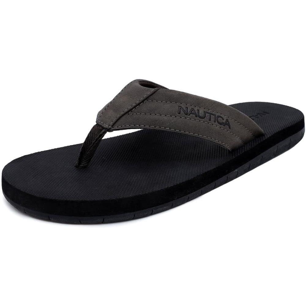 imageNautica Mens Flip Flop Shower Sandals Slides Comfortable Waterproof Beach Footwear SlipOn Thong MediumWide WidthTappedgrey