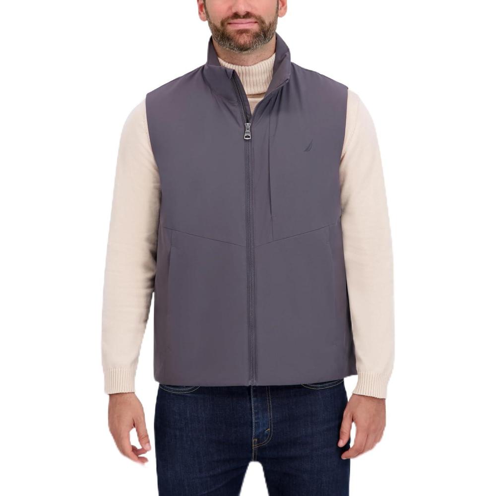 imageNautica Mens Lightweight Mechanical Stretch Softshell Vest Waterresistant Transitional LayerMetal Grey