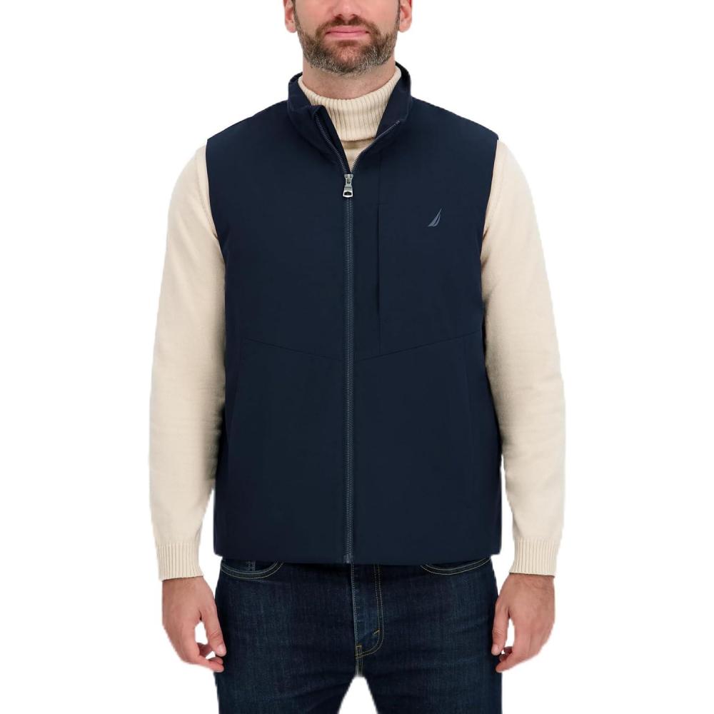 imageNautica Mens Lightweight Mechanical Stretch Softshell Vest Waterresistant Transitional LayerNavy