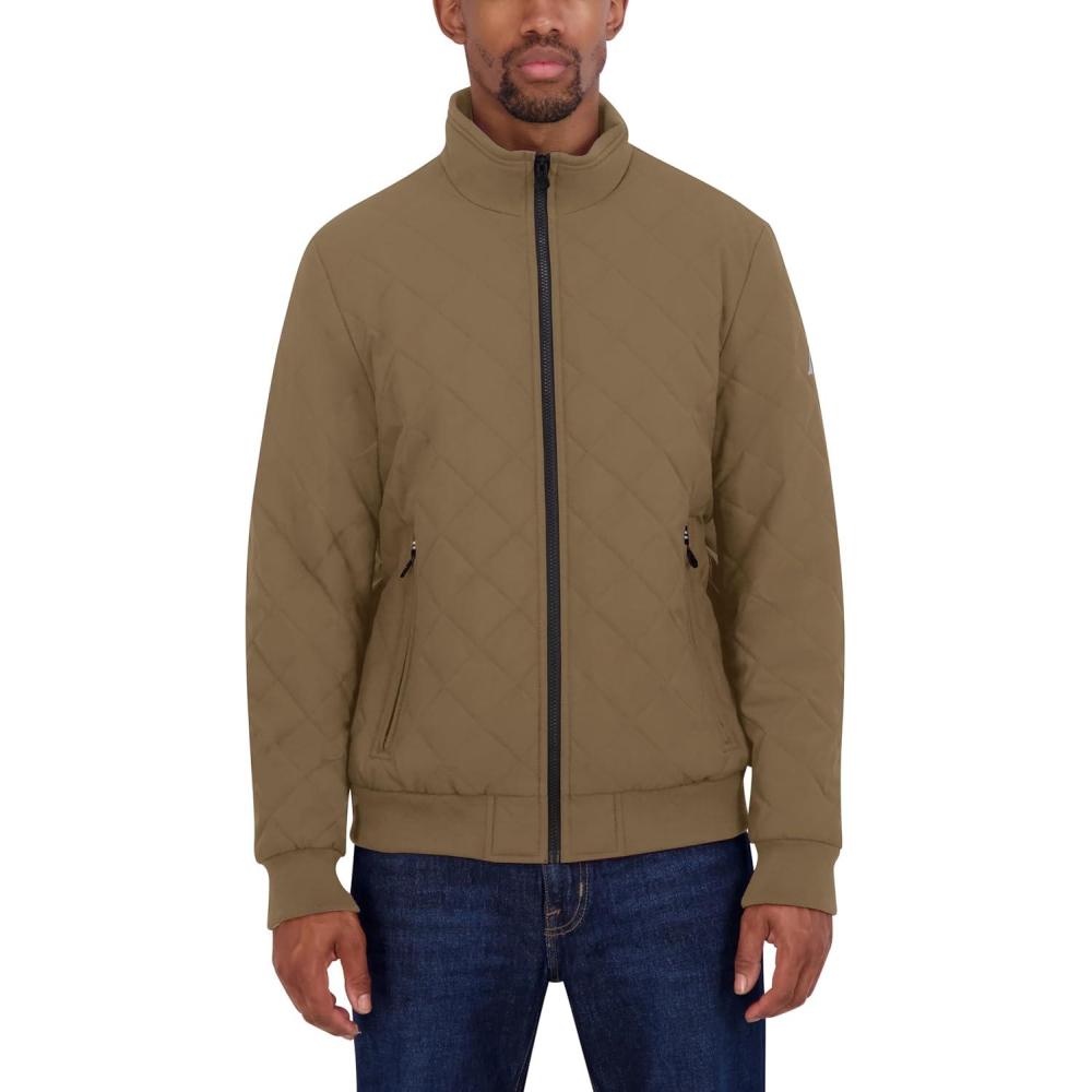 imageNautica Mens Lightweight Quilted Bomber Jacket Mechanical Stretch Wind amp WaterresistantErmine