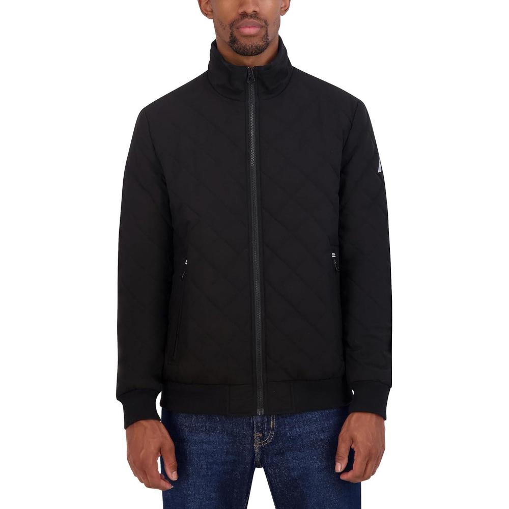 imageNautica Mens Lightweight Quilted Bomber Jacket Mechanical Stretch Wind amp WaterresistantJet
