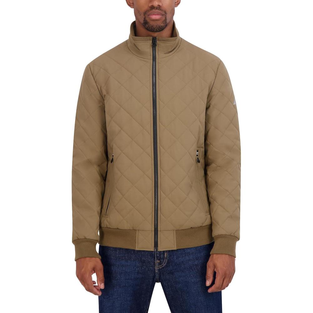 imageNautica Mens Lightweight Quilted Bomber Jacket Mechanical Stretch Wind amp WaterresistantOtter
