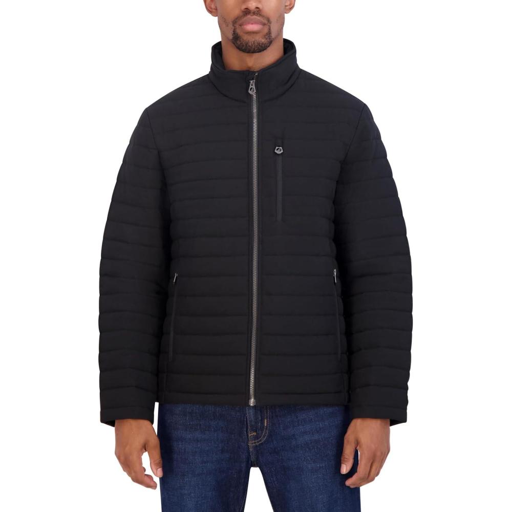 imageNautica Mens Lightweight Quilted Puffer Jacket Full Zip Transitional OuterwearBlack