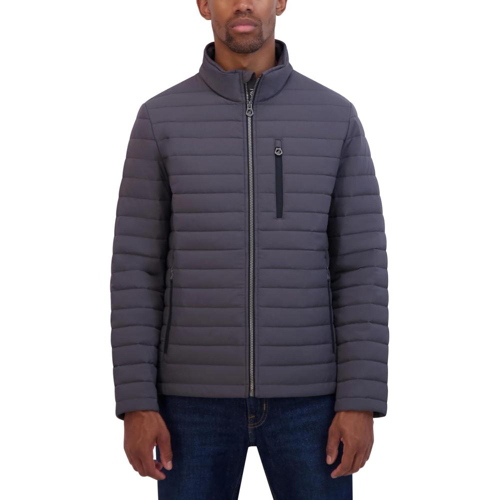 imageNautica Mens Lightweight Quilted Puffer Jacket Full Zip Transitional OuterwearMetal Grey