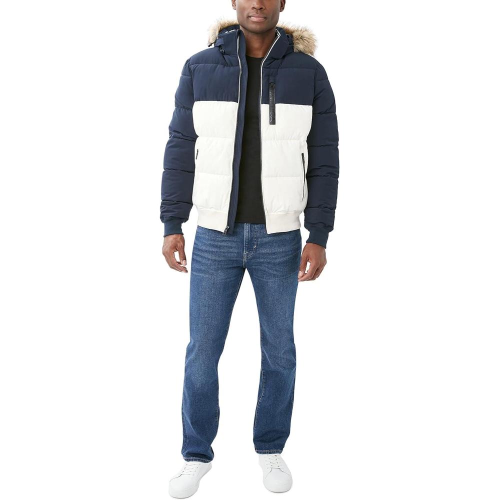 imageNautica Mens Midweight Faux Memory Puffer Jacket Adjustable Hood Insulated Quilted Winter CoatSail