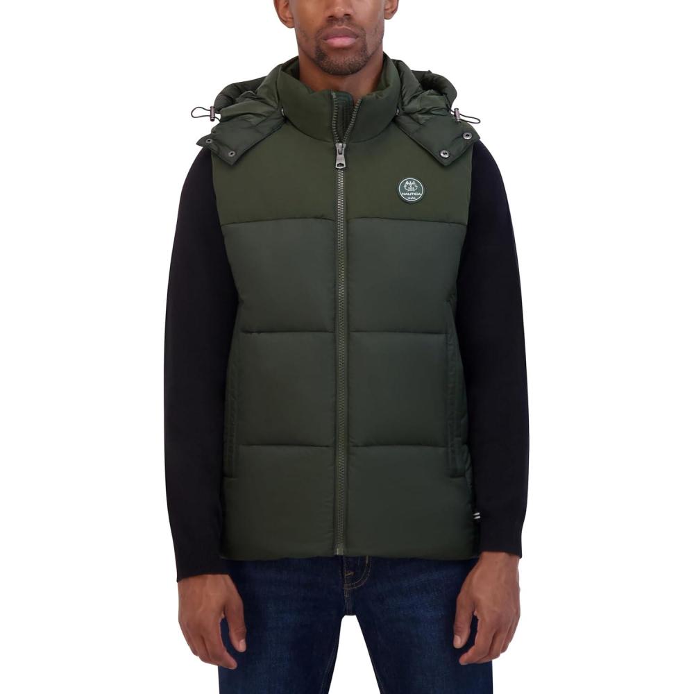 imageNautica Mens Mixed Sheen Quilted VestDark Forest