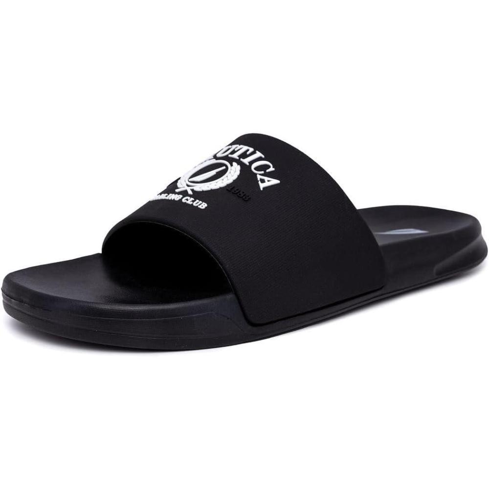 imageNautica Mens Open Toe Slide Sandals Comfortable Indoor amp Outdoor Shower SlippersBlack White Porter