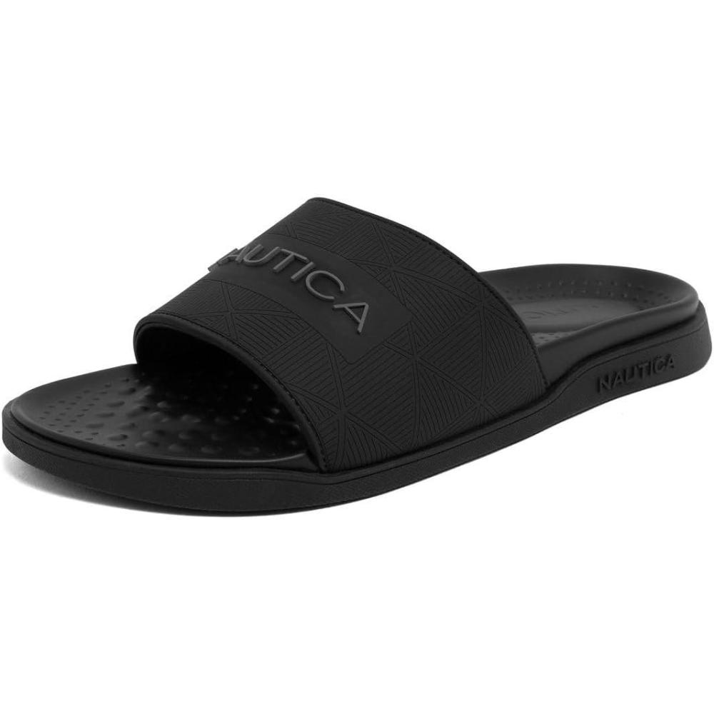 imageNautica Mens Open Toe Slide Sandals  Comfortable Indoor amp Outdoor Shower SlippersBlackpierre